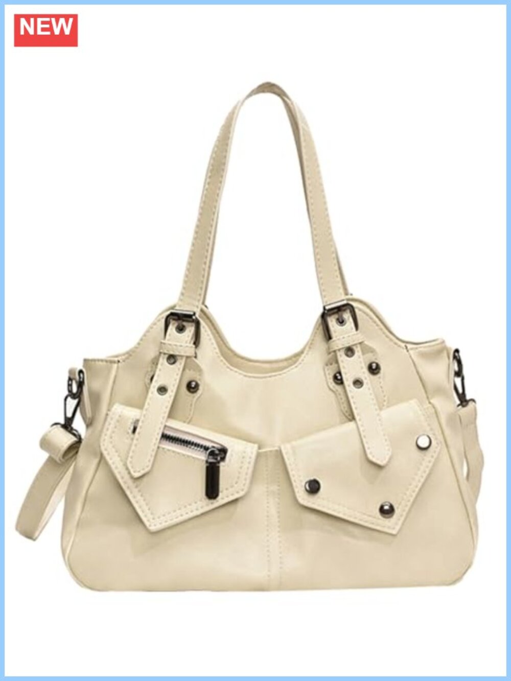 Y2K Retro PU Leather Shoulder Bag Large Tote Crossbody Handbag Rivet Buckle